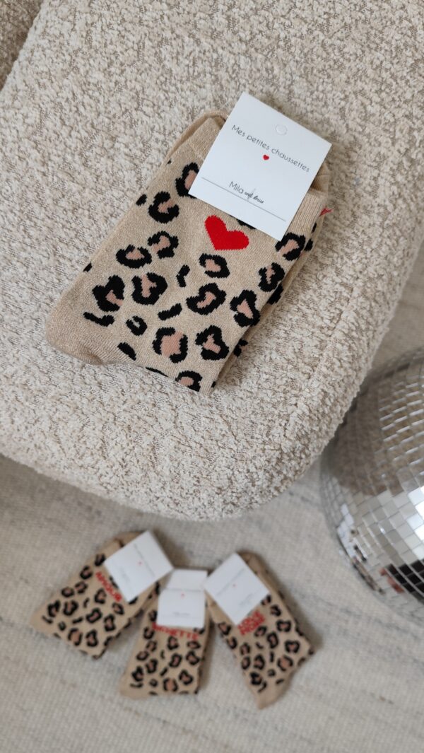 Chaussettes léopard écru coeur
