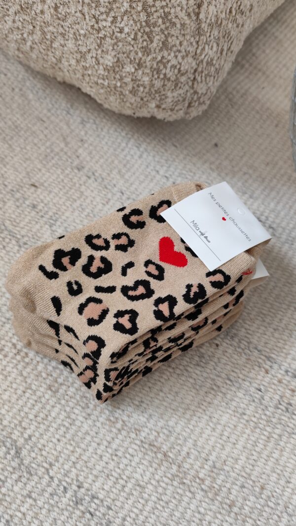 Chaussettes léopard écru coeur
