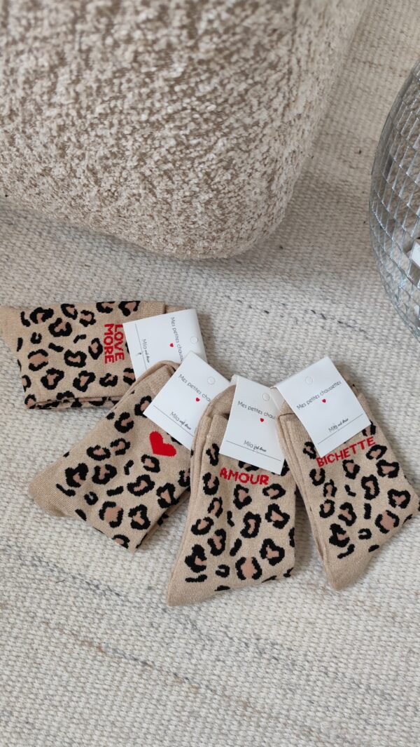 Chaussettes léopard écru coeur