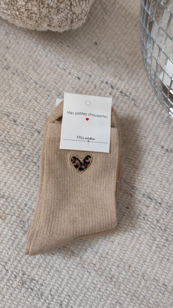 Chaussettes beiges coeur léopard